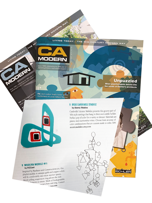 CA Modern Northern California Eichler Network magazine featuring Mod Earrings Stabile COOLSVILLE by AtomicMobiles.com