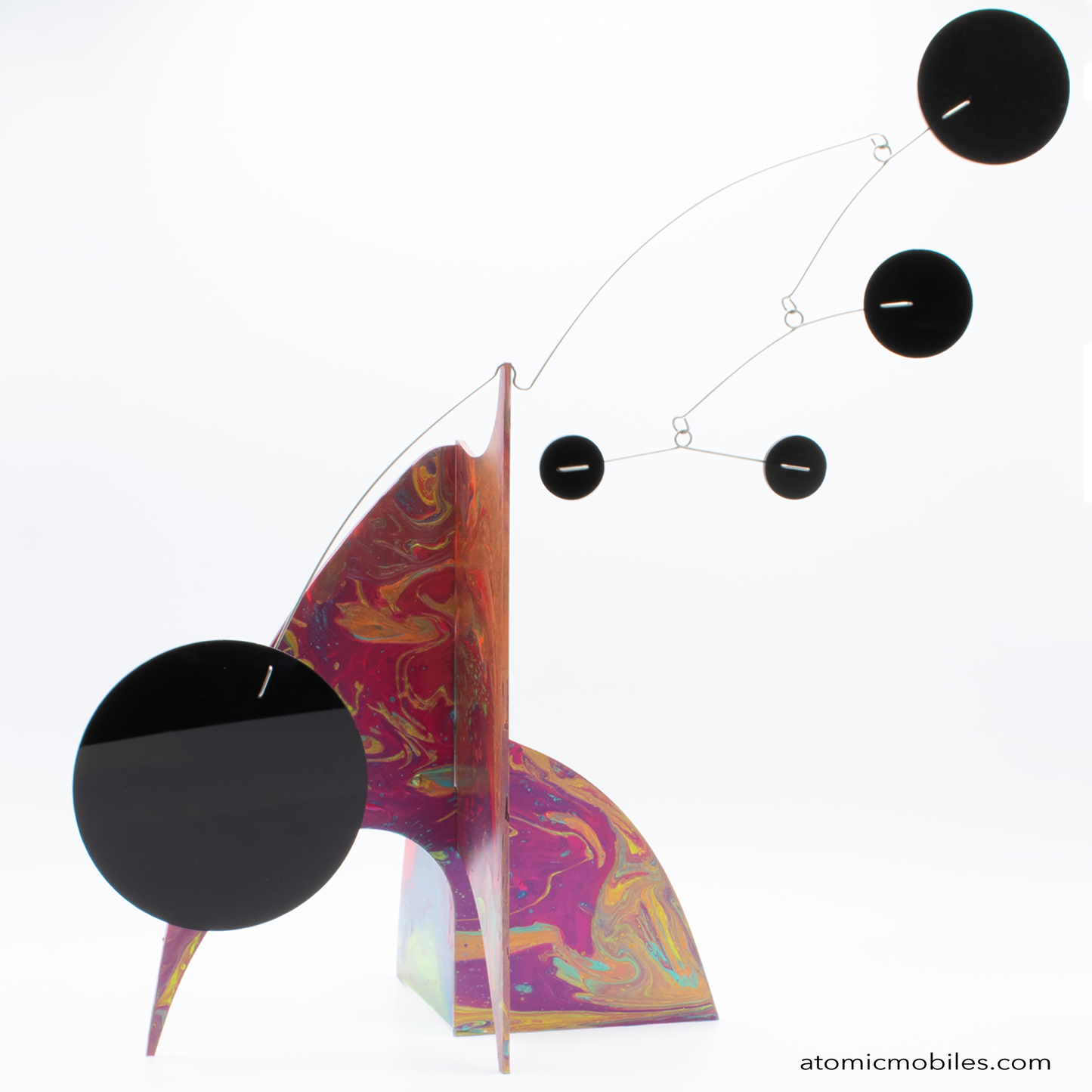Gorgeous pink, red, lime green, purple, blue kinetic hand painted kinetic art sculpture stabile for table top, coffee table, or shelf by AtomicMobiles.com