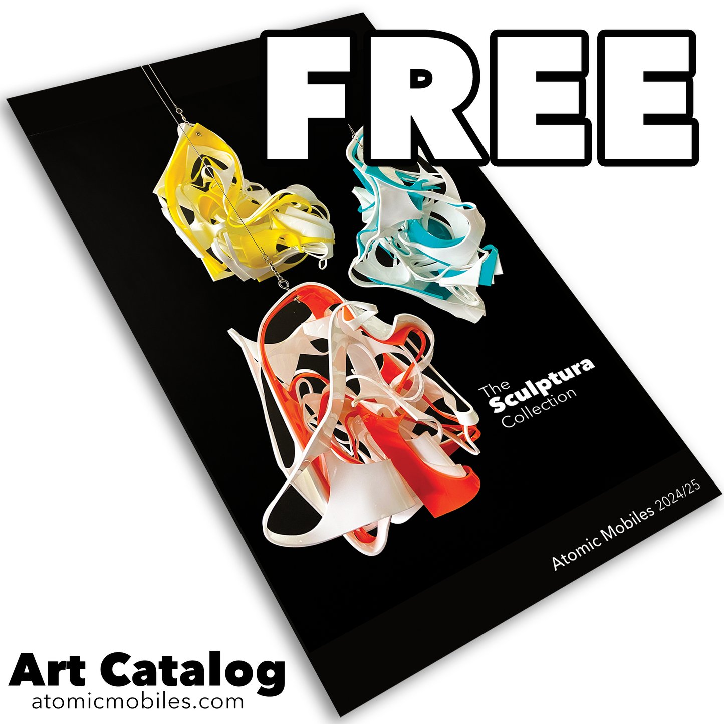 FREE 2024/25 Atomic Mobiles Art Catalog featuring kinetic art mobiles, sculpture, stabiles, earrings, and more by AtomicMobiles.com