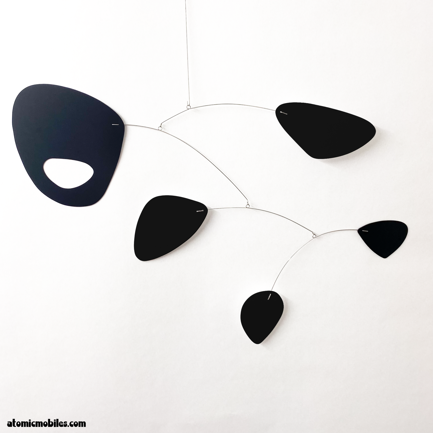 Kinetic hanging art mobile interpreted by AtomicMobiles.com from SHAG Palm Springs artist fine art painting Recent Acquisistions in all black
