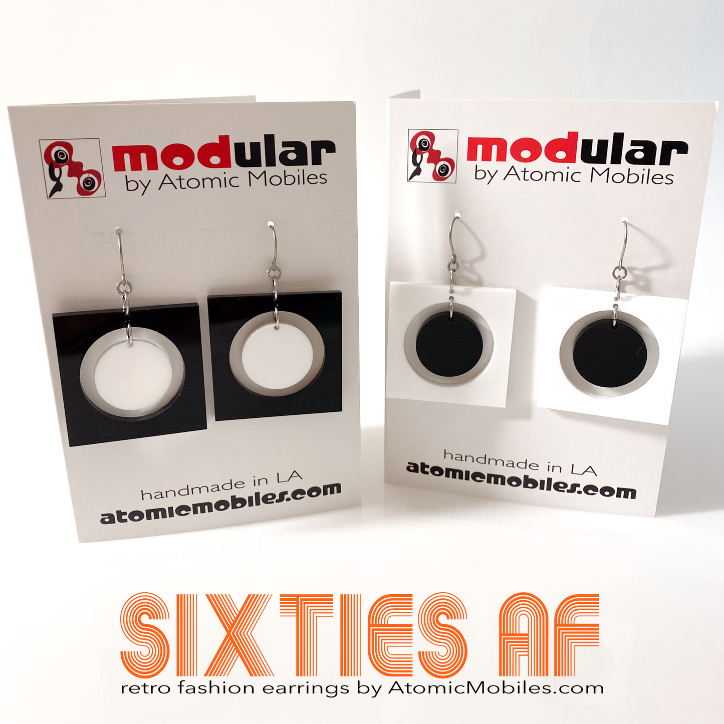 Groovy SIXTIES AF fashion statement earrings inspired by retro mid century modern 1960s style - available in 2 colorways - by AtomicMobiles.com