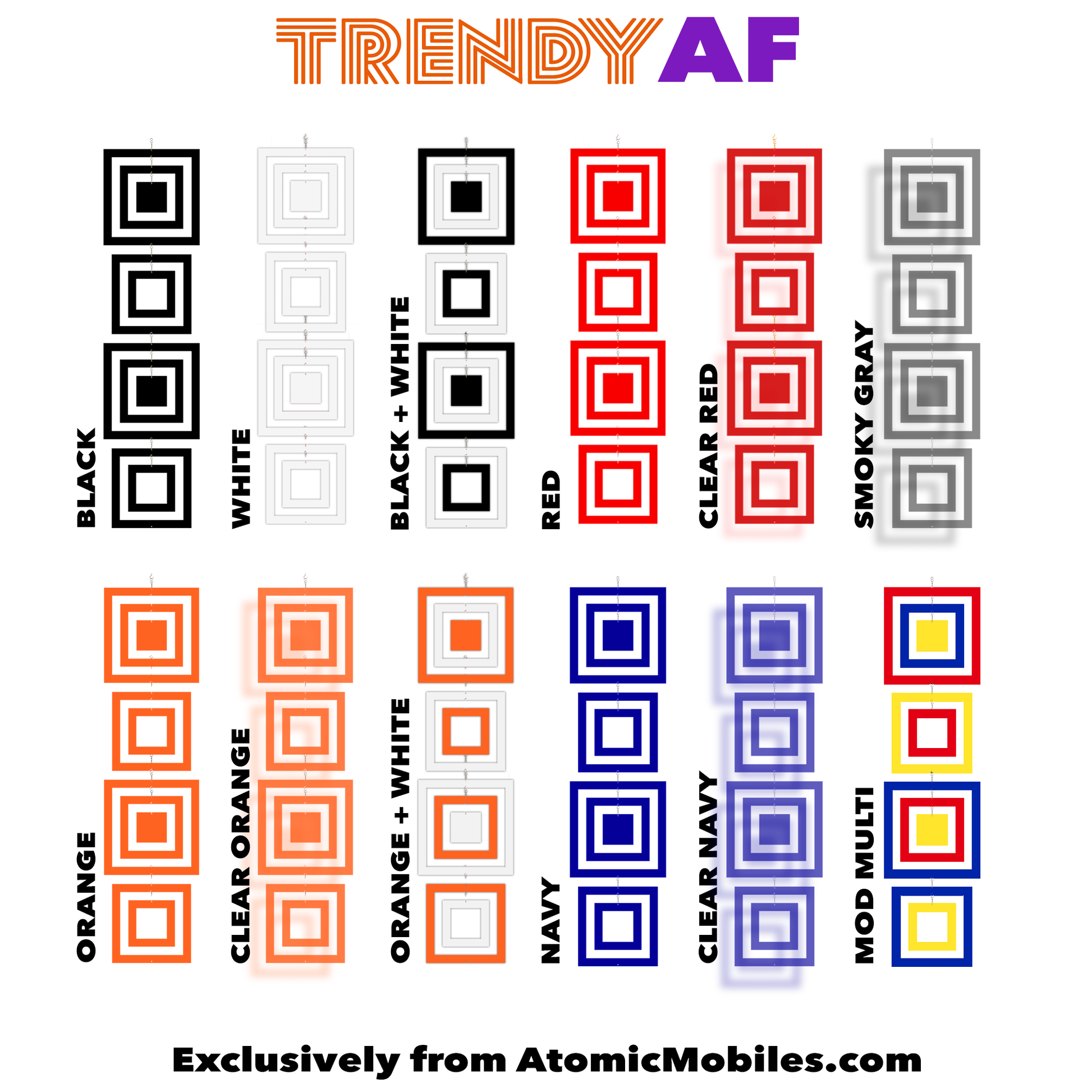 TRENDY AF XXL hanging art mobiles are available in 12 Colorways, or choose your own Custom Colors - mobiles by AtomicMobiles.com