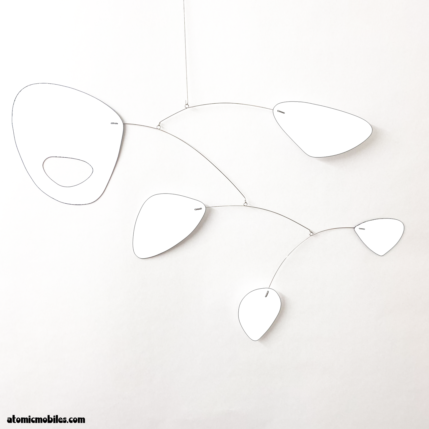 Kinetic hanging art mobile interpreted by AtomicMobiles.com from SHAG Palm Springs artist fine art painting Recent Acquisistions in all white