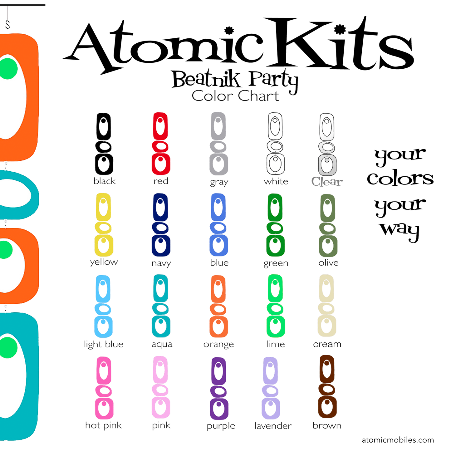 Beatnik Party DIY Atomic Kits for mobiles, room dividers, and curtains in 20 colorways by AtomicMobiles.com