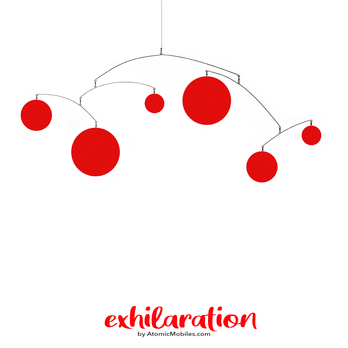 Delightful red Exhilaration kinetic hanging art mobile inspired by mid century modern style by AtomicMobiles.com