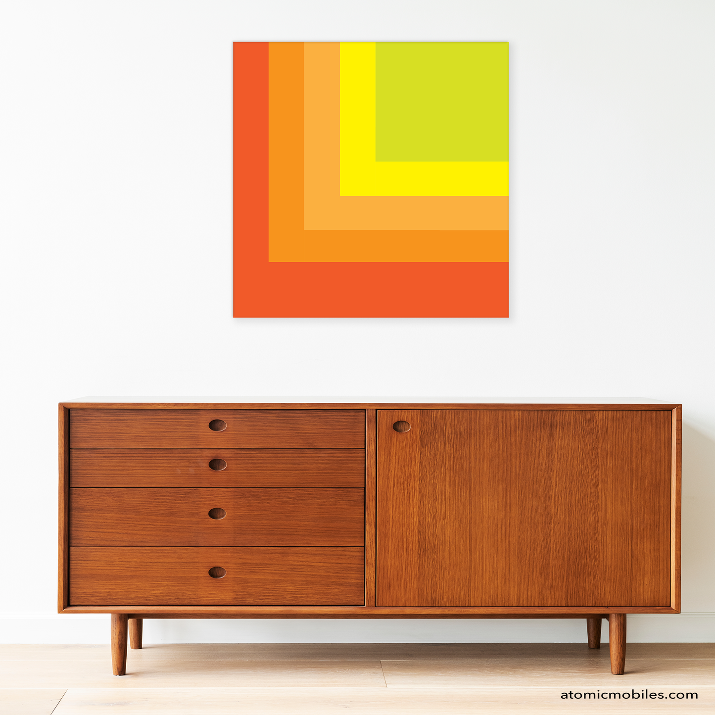 GROOVY 1970s Retro style canvas art print with mid century modern credenza - art print by AtomicMobiles.com