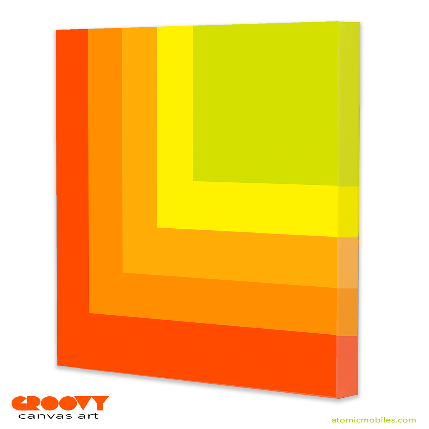 GROOVY canvas art print in bold colorful colors of bright orange, medium orange, orange, yellow and lime green by AtomicMobiles.com