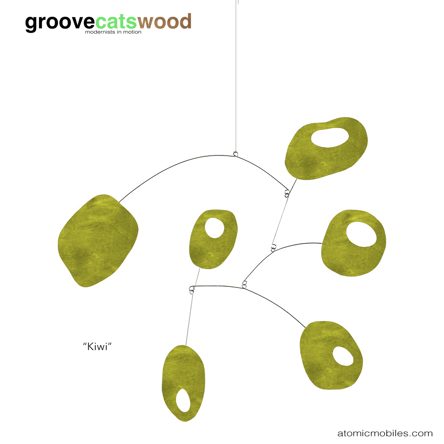 Retro Hanging Art Mobile made from sustainable wood in Kiwi green - mid century modern style mobiles by AtomicMobiles.com