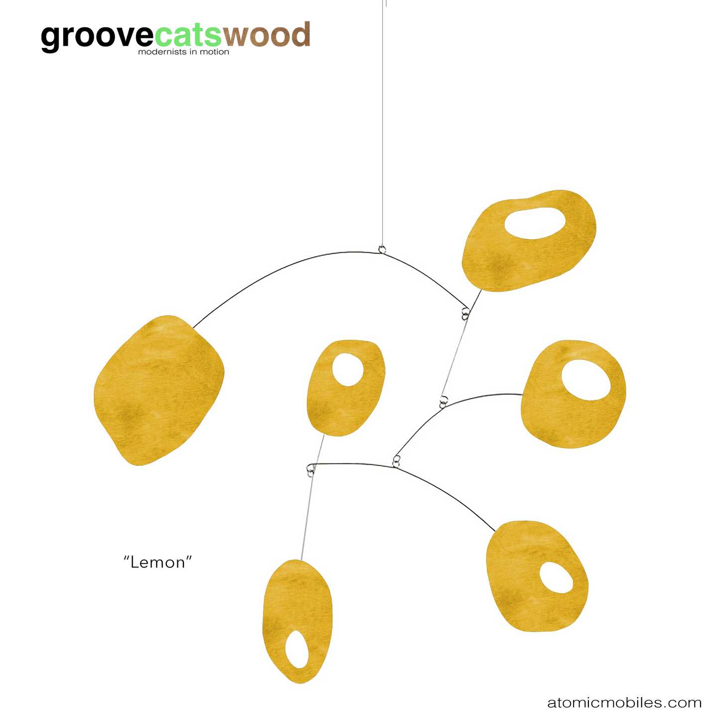 Retro Hanging Art Mobile made from sustainable wood in Lemon yellow - mid century modern style mobiles by AtomicMobiles.com