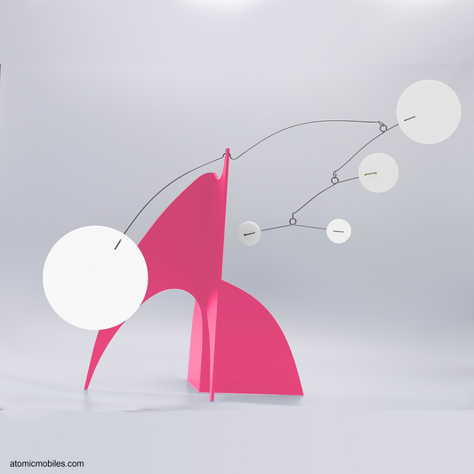 Barbie Pink Moderne art stabile for table top, desk, shelf, or countertop in hot pink and white by AtomicMobiles.com