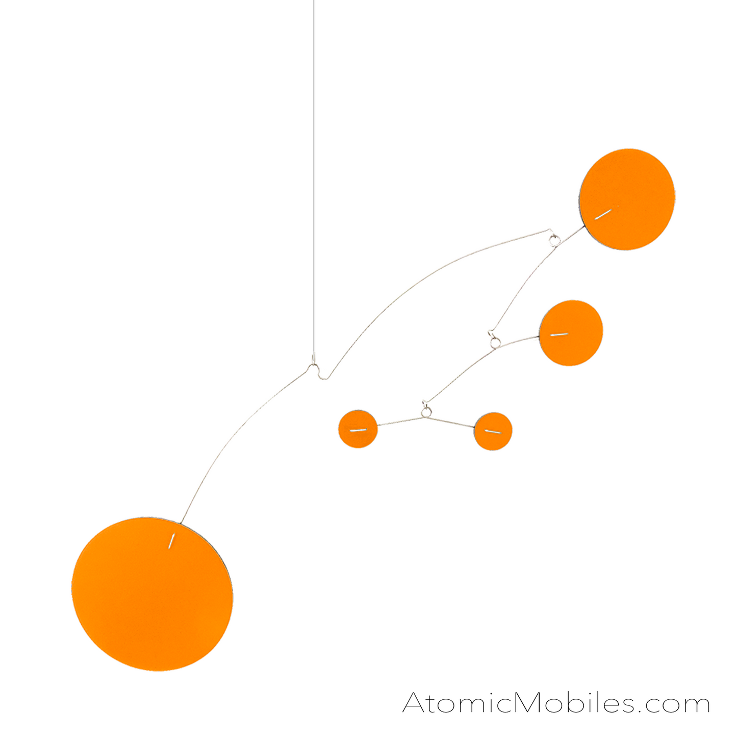 The Moderne Hanging Art Mobile in all Tangerine Orange - mid century modern style kinetic art by AtomicMobiles.com