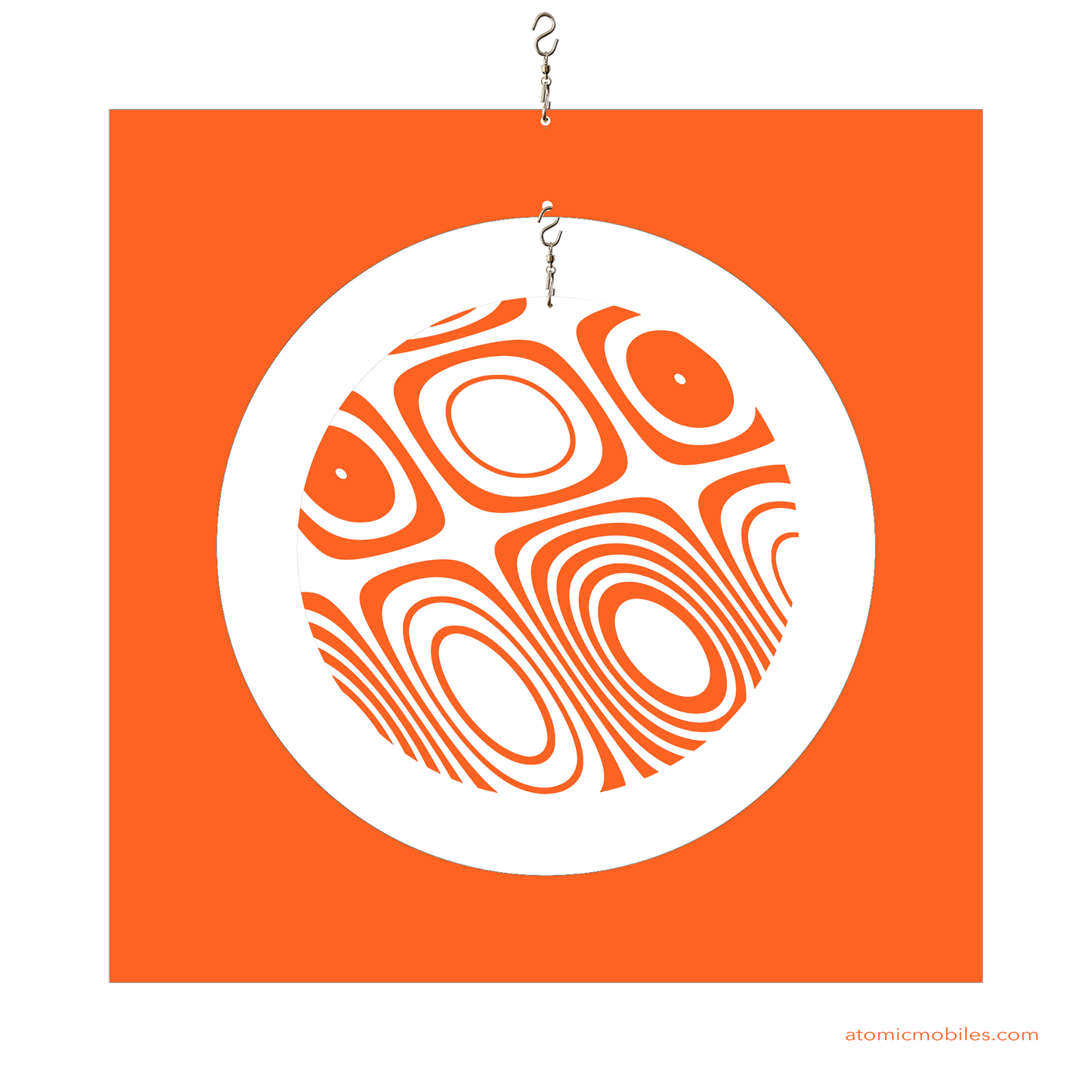 Panel One Supersonic 3D kinetic art mobile in White and Orange acrylic plexiglass - groovy retro geometric art by AtomicMobiles.com
