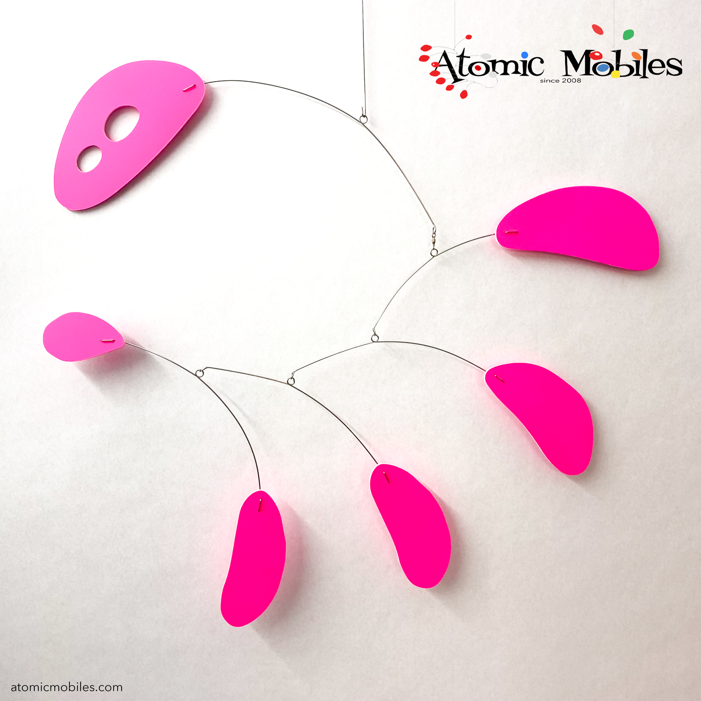 SHOCKING Pink hanging kinetic art mobile inspired by mid century modern style - GrooveCats AstroCat by AtomicMobiles.com
