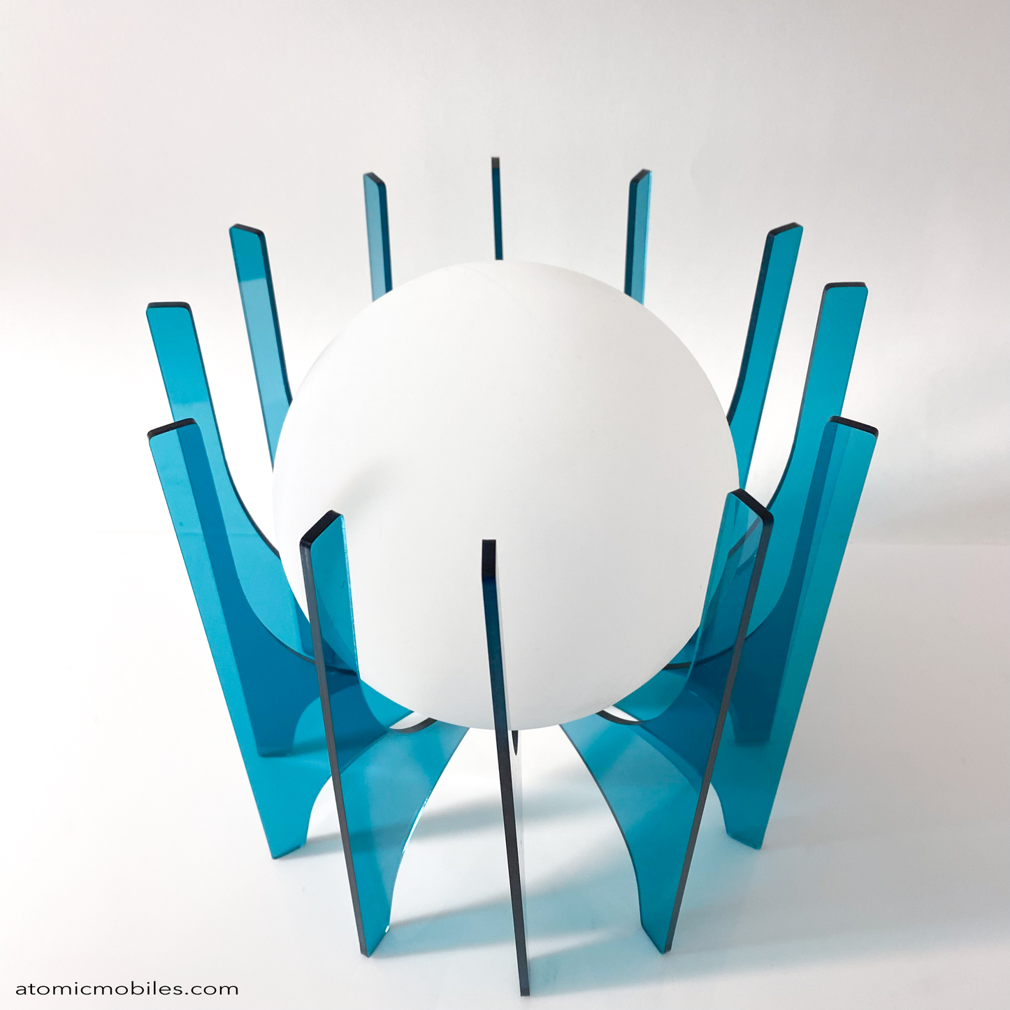 Top view of The Californian Space Age Lamp - with wireless plastic globe light - mid century modern style by AtomicMobiles.com