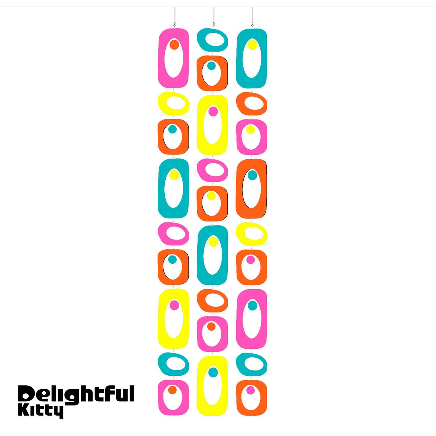 Beatnik Party DELIGHTFUL KITTY Hot Pink, Aqua Blue, Yellow, and Orange Atomic Room Divider Screen DIY Kit in mid century modern style by AtomicMobiles.com