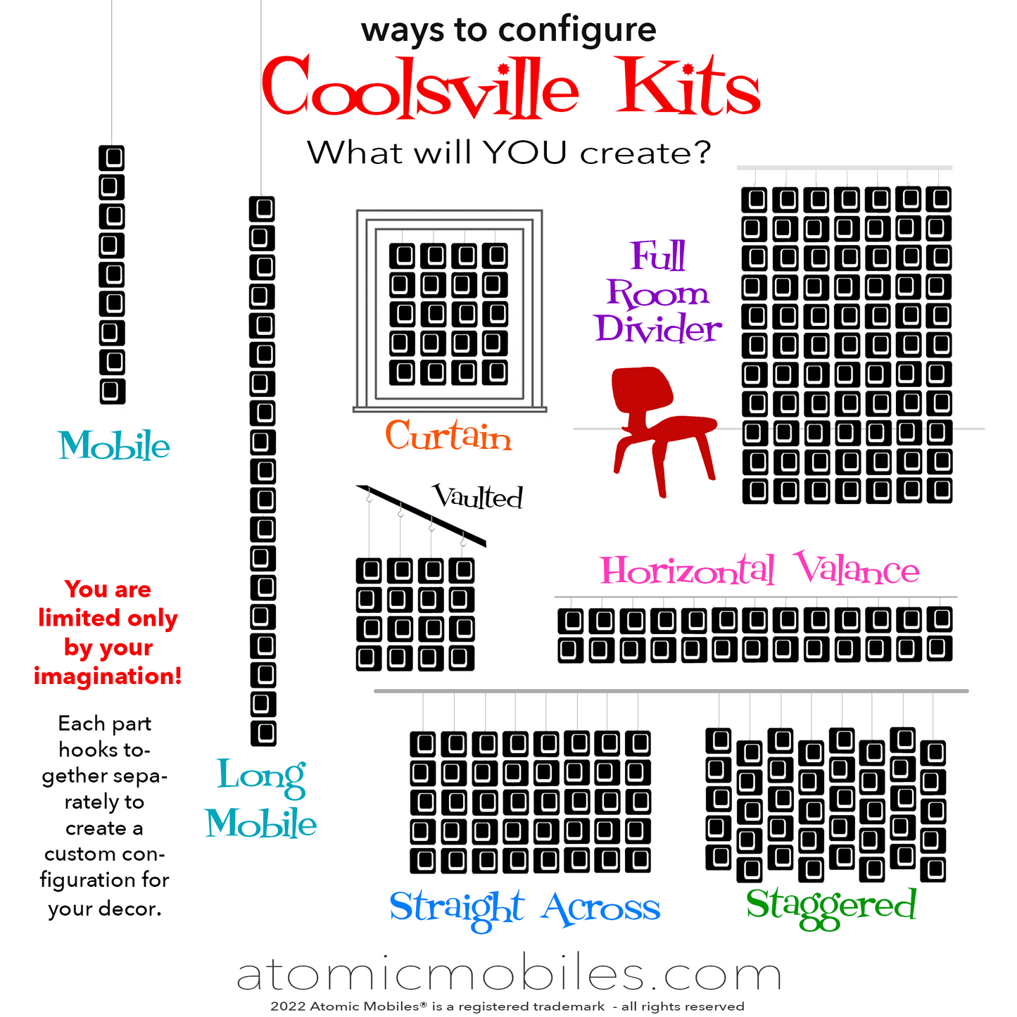 Coolsville Atomic Kits Inspo for Mobiles, Room Dividers, Curtains, Vaulted Ceilings, and Valances by AtomicMobiles.com