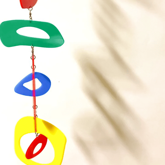 Animation of Retro-A-GoGo Mid Century Modern Art Mobile in red, blue, green and yellow by AtomicMobiles.com