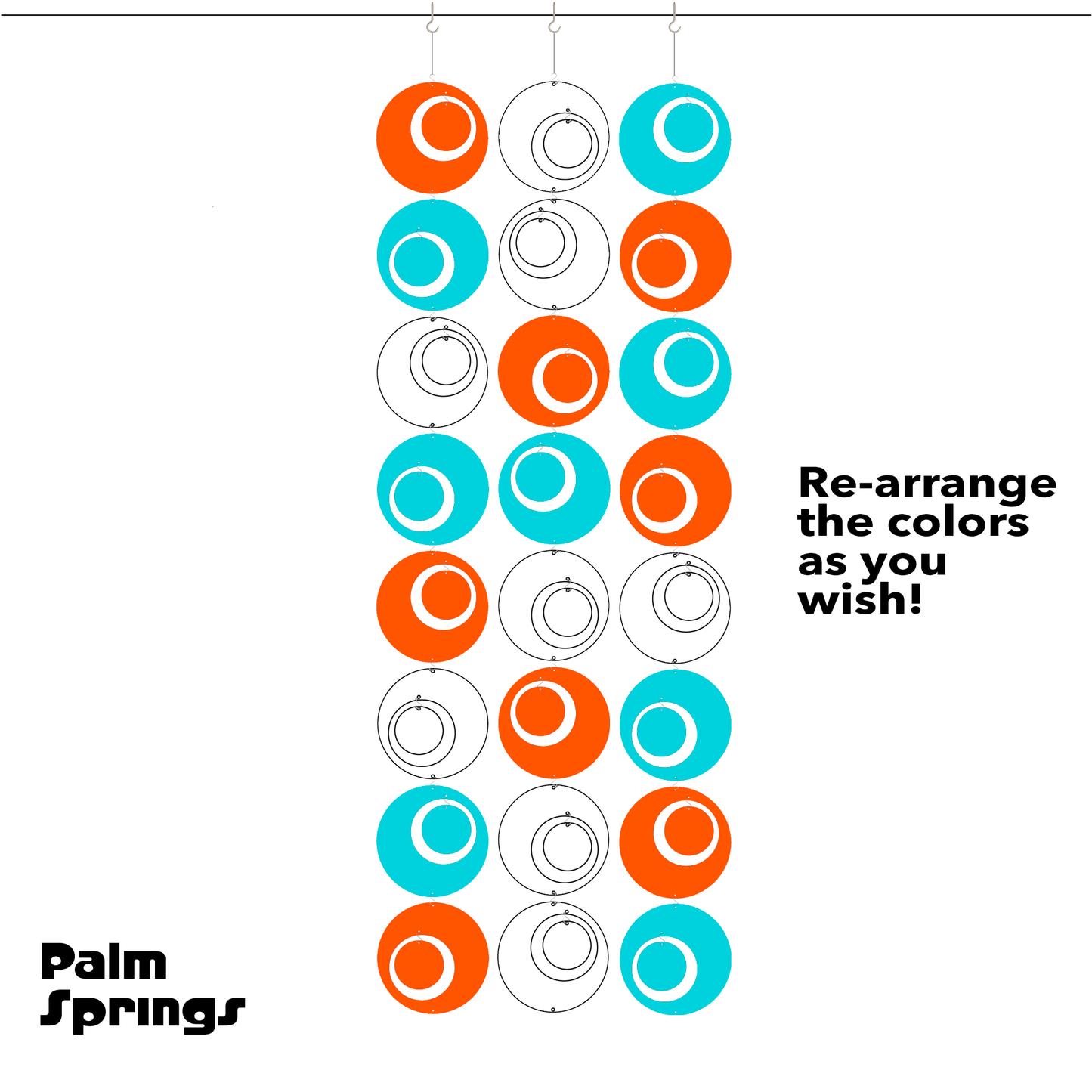 Groovy XL size Palm Springs colors of Orange, Aqua Blue, and White retro 1960s mid century modern style hanging art mobiles and room dividers - DIY Kits by AtomicMobiles.com