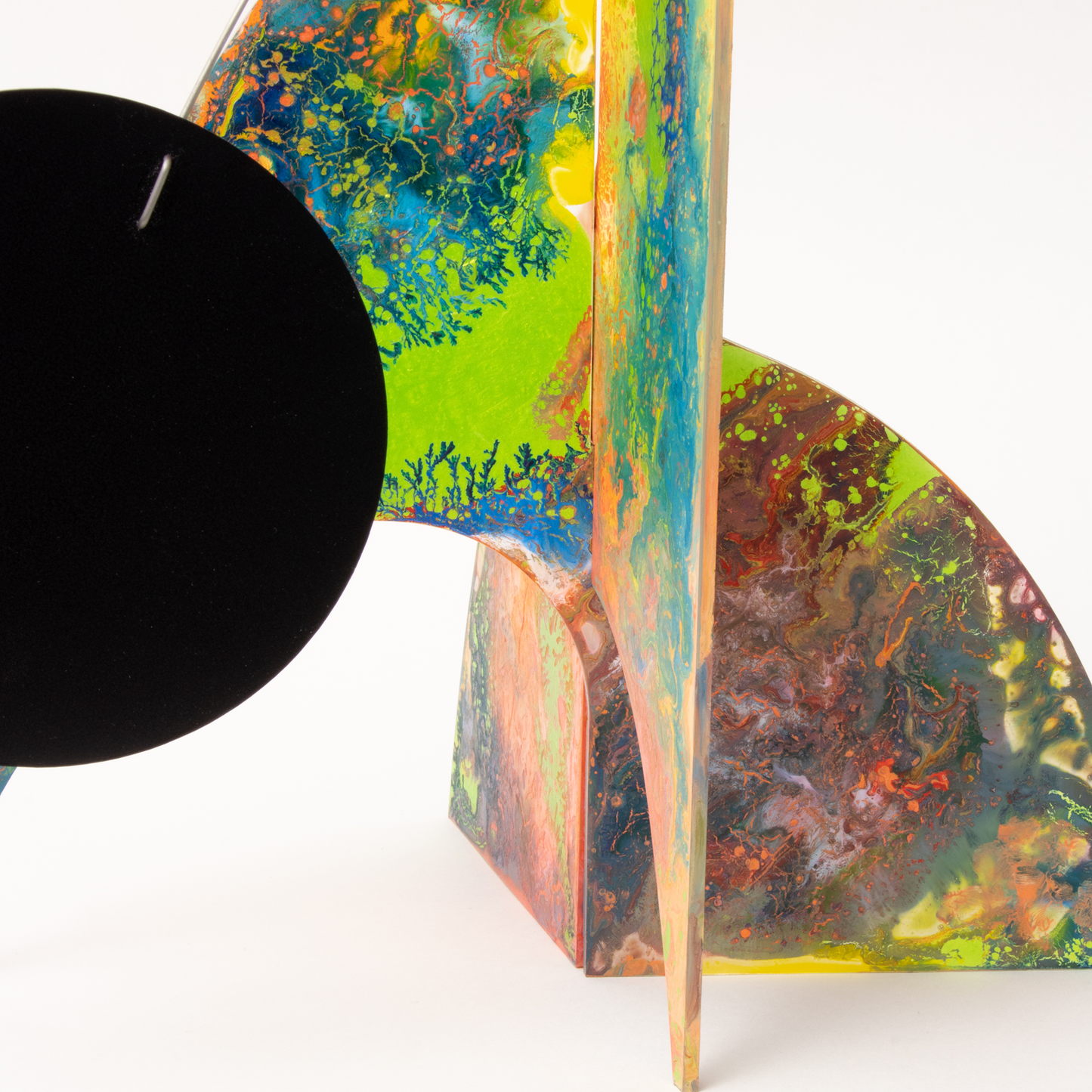 Burst of color in this abstract kinetic art stabile - handpainted one of a kind - modern sculpture by AtomicMobiles.com