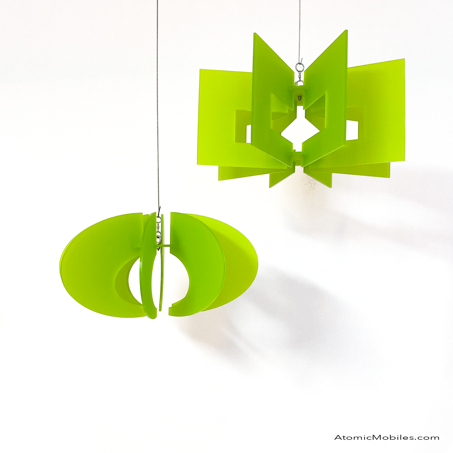 The Lime Sorbet Collection featuring 3 styles of kinetic art, including Space Age RotaMobile and Orbit RotaMobile by AtomicMobiles.com