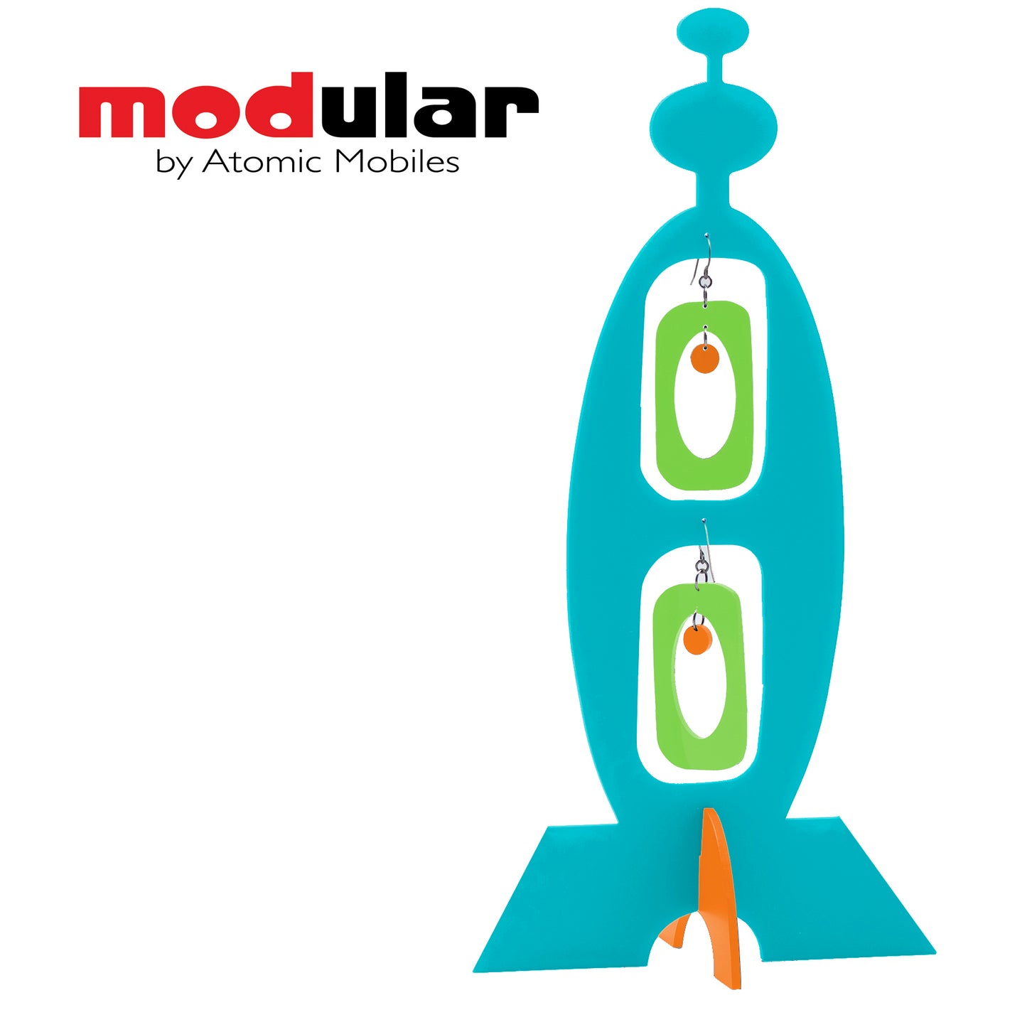 MODular Earrings + Stabile modern art sculpture in Palm Springs Colors of Aqua Lime and Orange by AtomicMobiles.com
