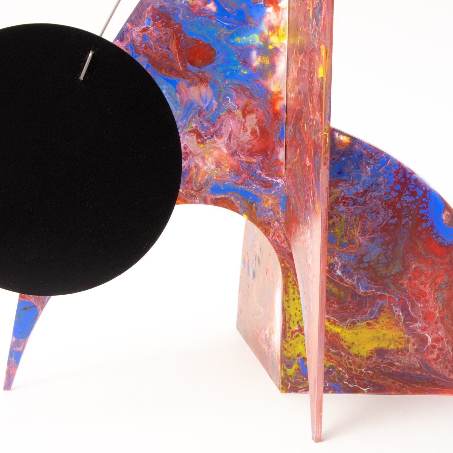 Closeup of beautiful hand painted kinetic art mobile by AtomicMobiles.com - one of a kind abstract modern art