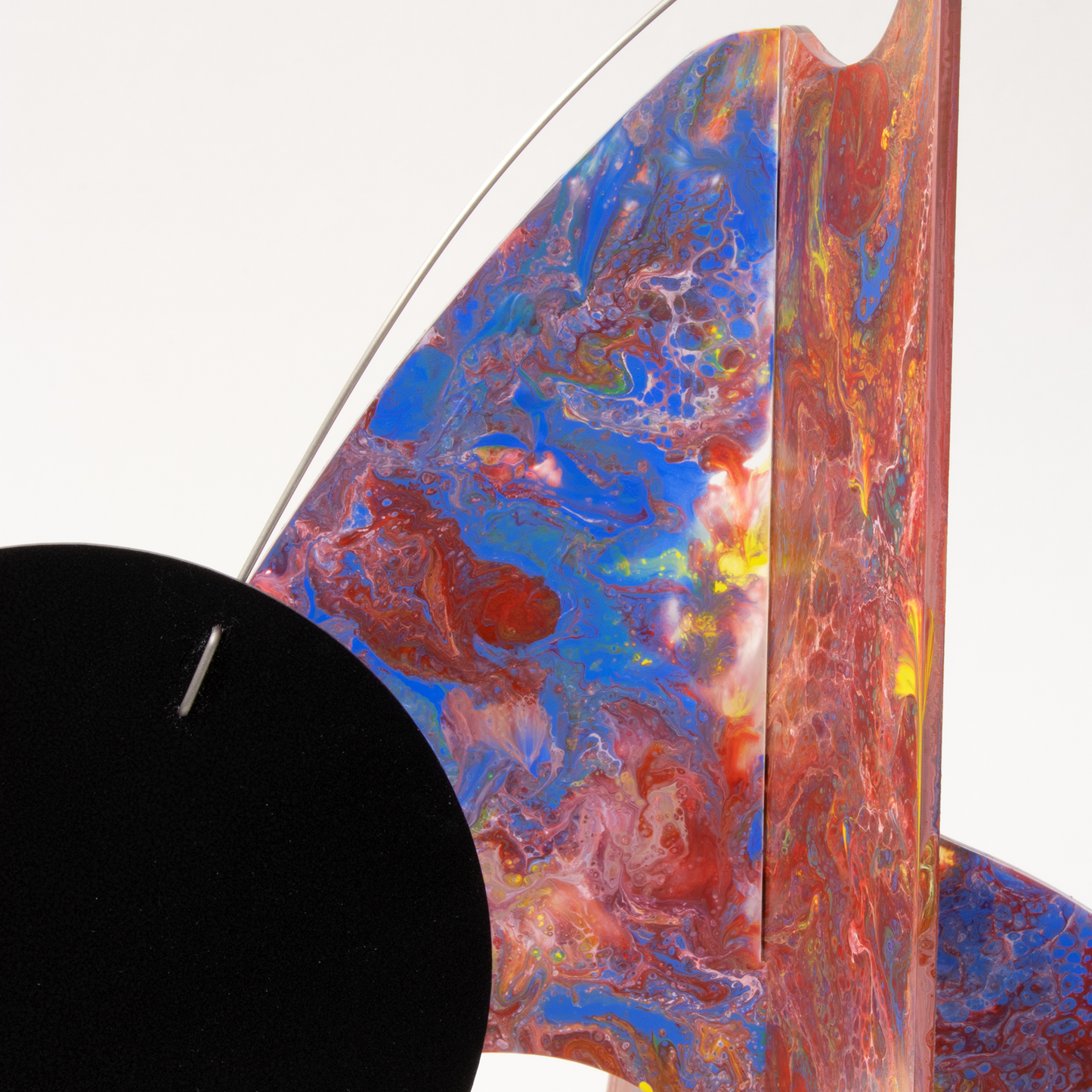 Top of beautiful hand painted kinetic art mobile by AtomicMobiles.com - one of a kind abstract modern art