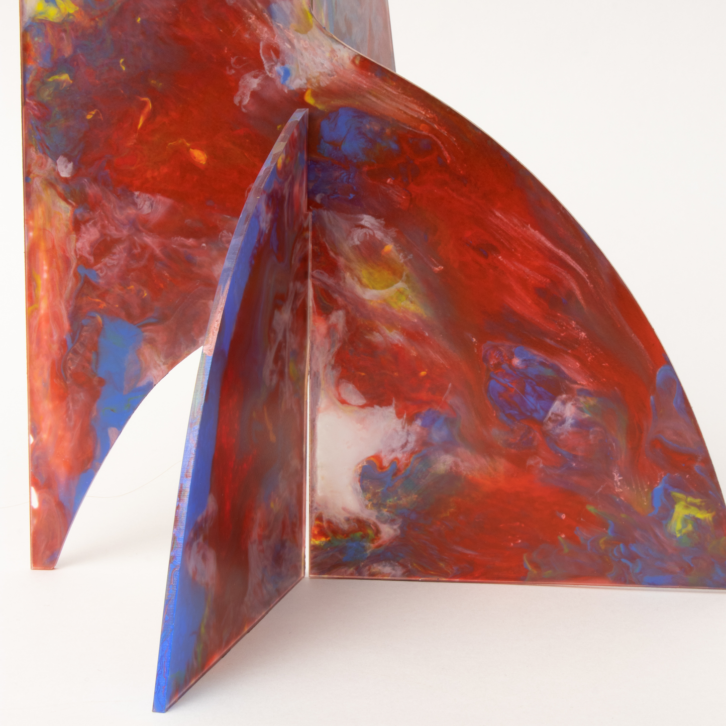 Closeup of the base of this beautiful hand painted kinetic art mobile by AtomicMobiles.com - one of a kind abstract modern art