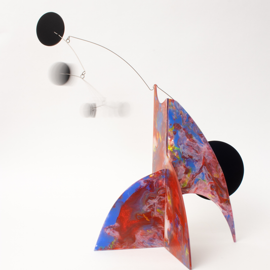 In motion - beautiful hand painted kinetic art mobile by AtomicMobiles.com - one of a kind abstract modern art