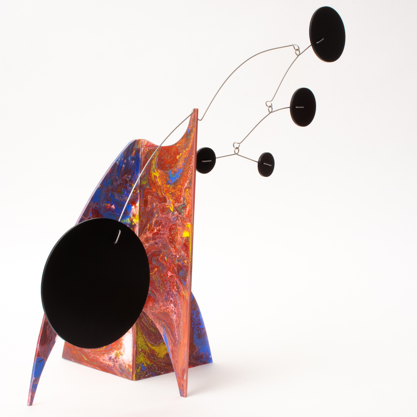Another view of beautiful hand painted kinetic art mobile by AtomicMobiles.com - one of a kind abstract modern art