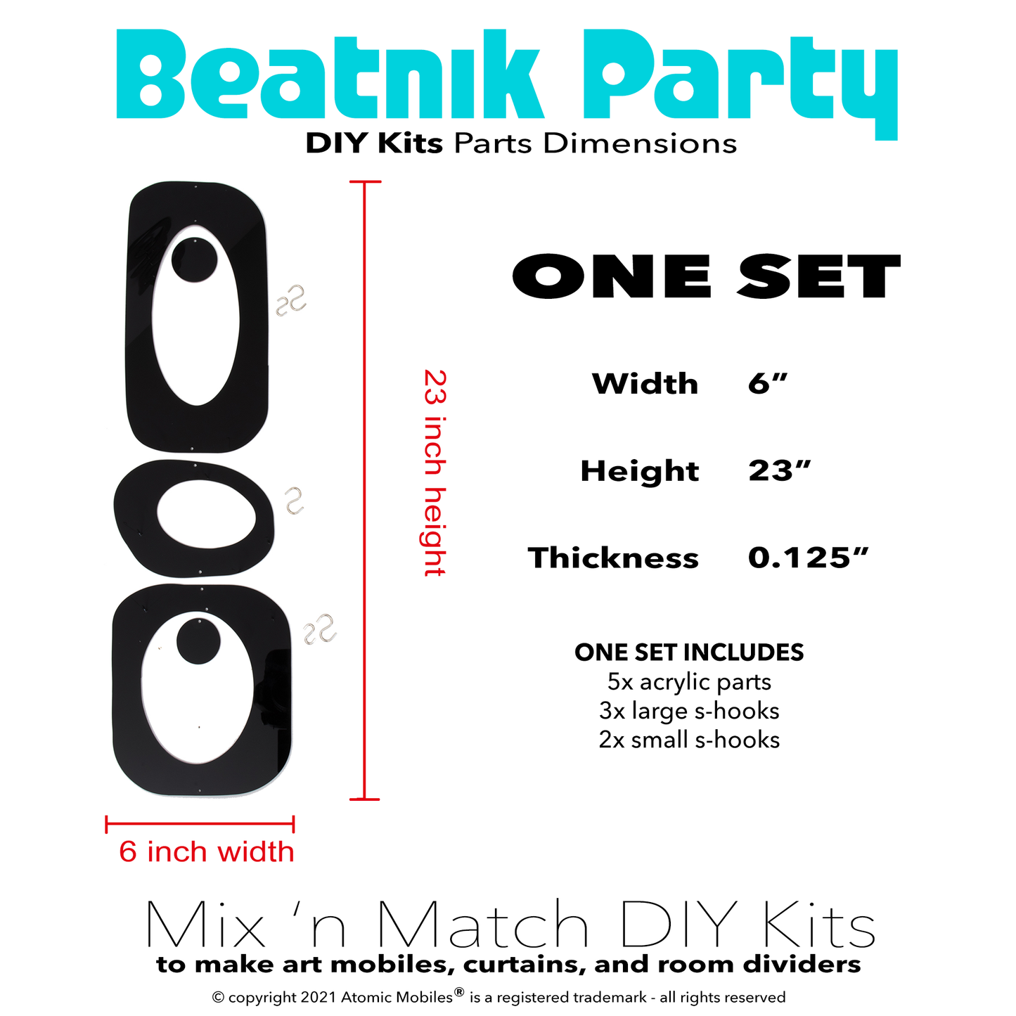 Example of One Set of Beatnik Party DIY Kits to make room dividers, curtains, and hanging art mobiles by AtomicMobiles.com