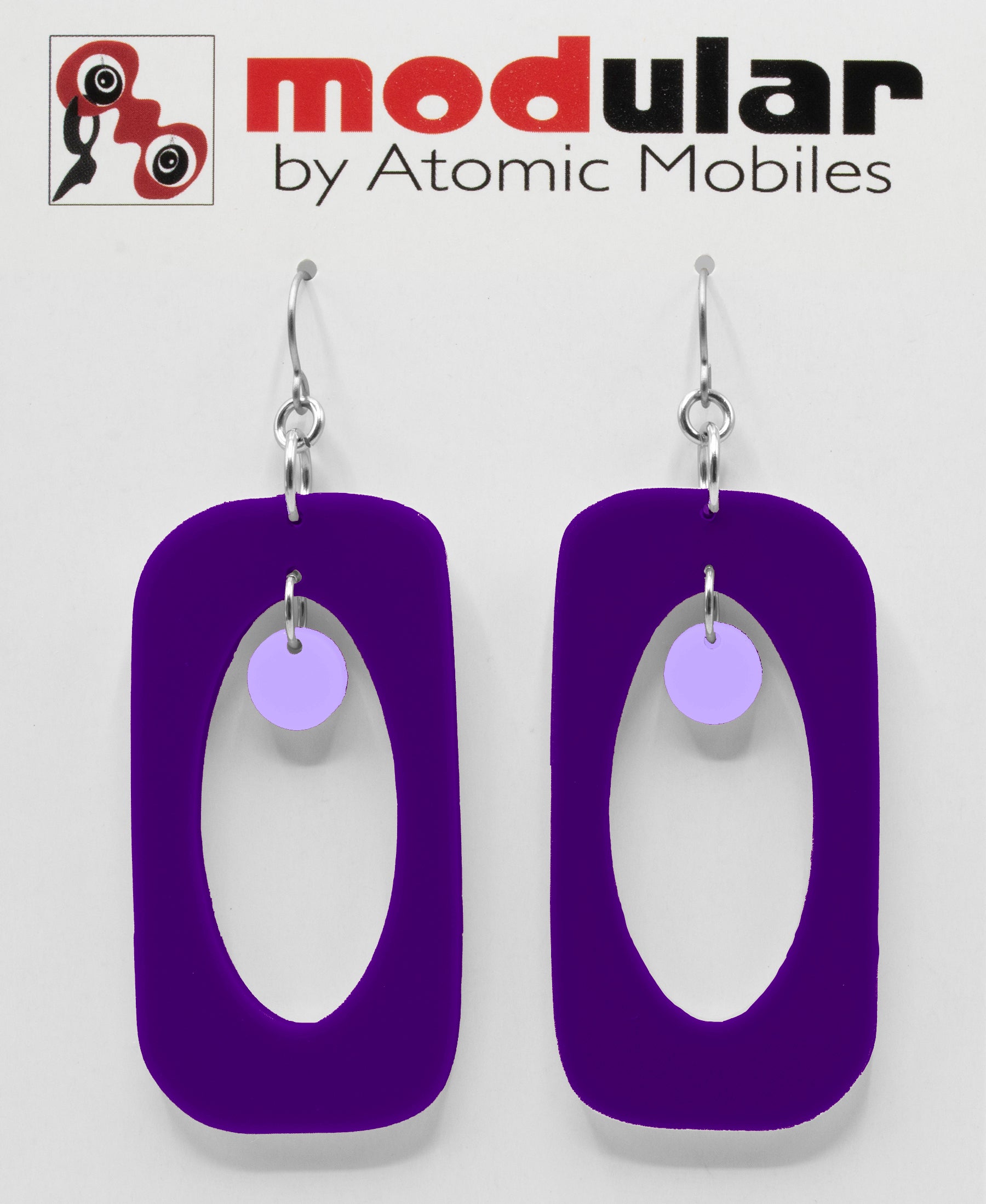 MODular Earrings - Beatnik Boho Statement Earrings in Purple by AtomicMobiles.com - retro era inspired mod handmade jewelry