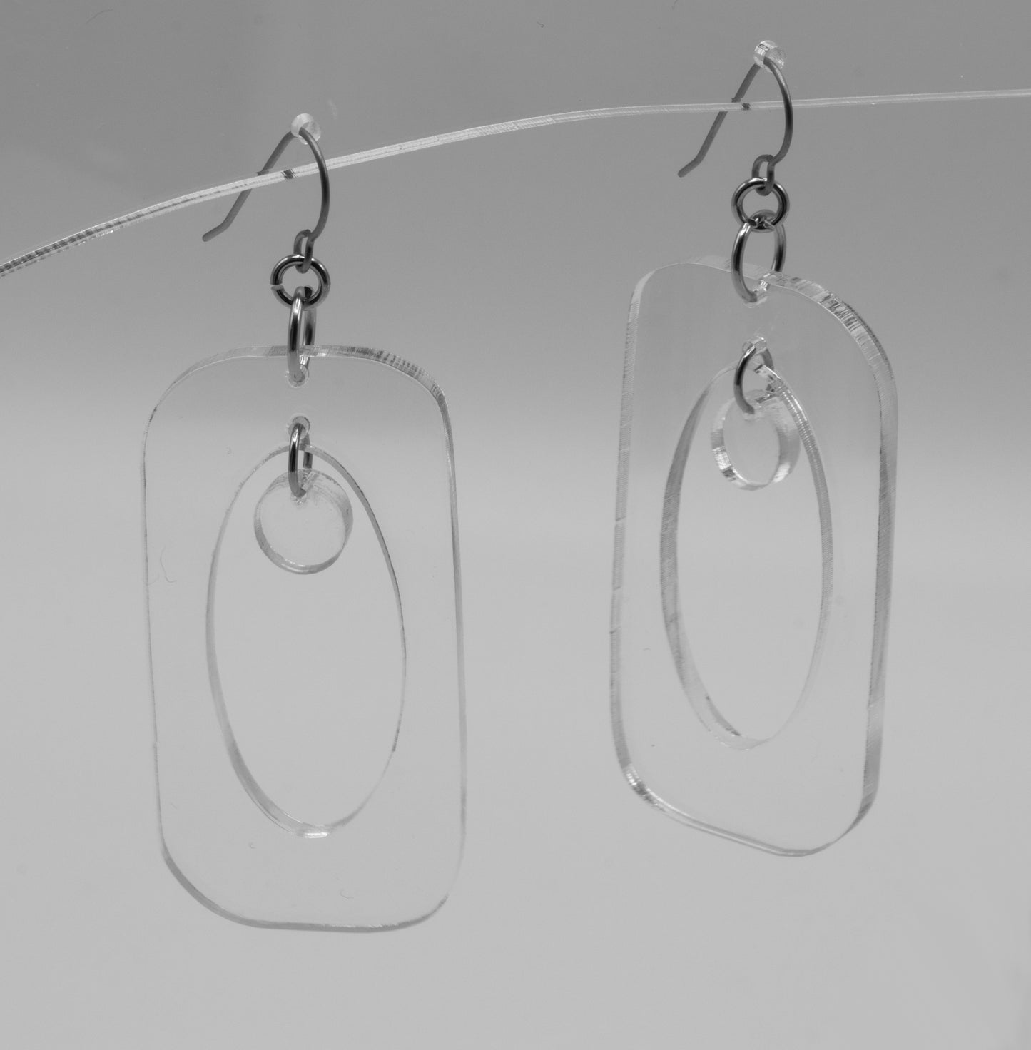 MODular Earrings - Beatnik Boho Statement Earrings in Clear Acrylic by AtomicMobiles.com - retro era inspired mod handmade jewelry