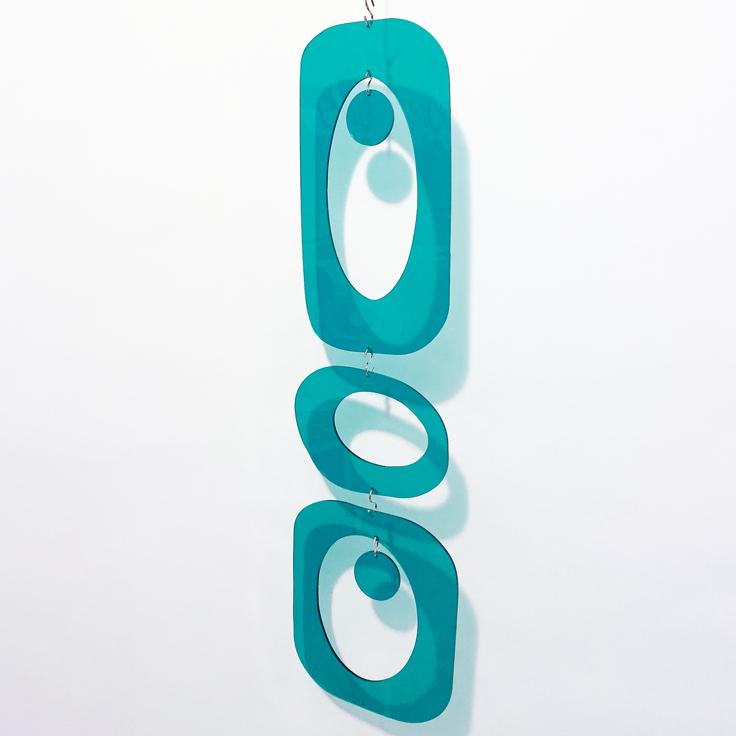 Clear Teal Beatnik Party Atomic Kits Parts for retro mid century modern room dividers, partitions, curtains, and art mobiles in plexiglass acrylic made in Los Angeles by AtomicMobiles.com