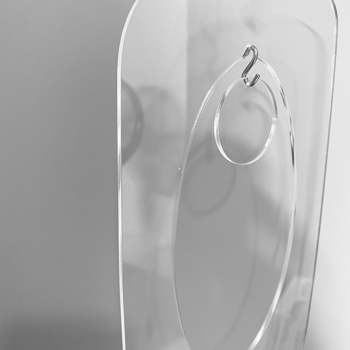 Closeup of Beatnik Party DIY KIT for mobiles, room dividers, and curtains in Clear Lucite Acrylic by AtomicMobiles.com
