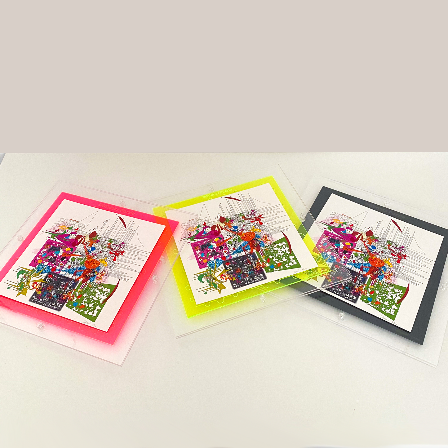 Hot Pink, Green Fluorescent Glo & Black Jigsaw Puzzle - Limited Edition Art Piece by AtomicMobiles.com