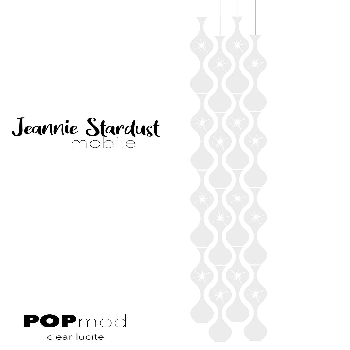 Jeannie Stardust POPmod - Clear plexiglass acrylic hanging art mobiles in mid century modern style for home decor by AtomicMobiles.com