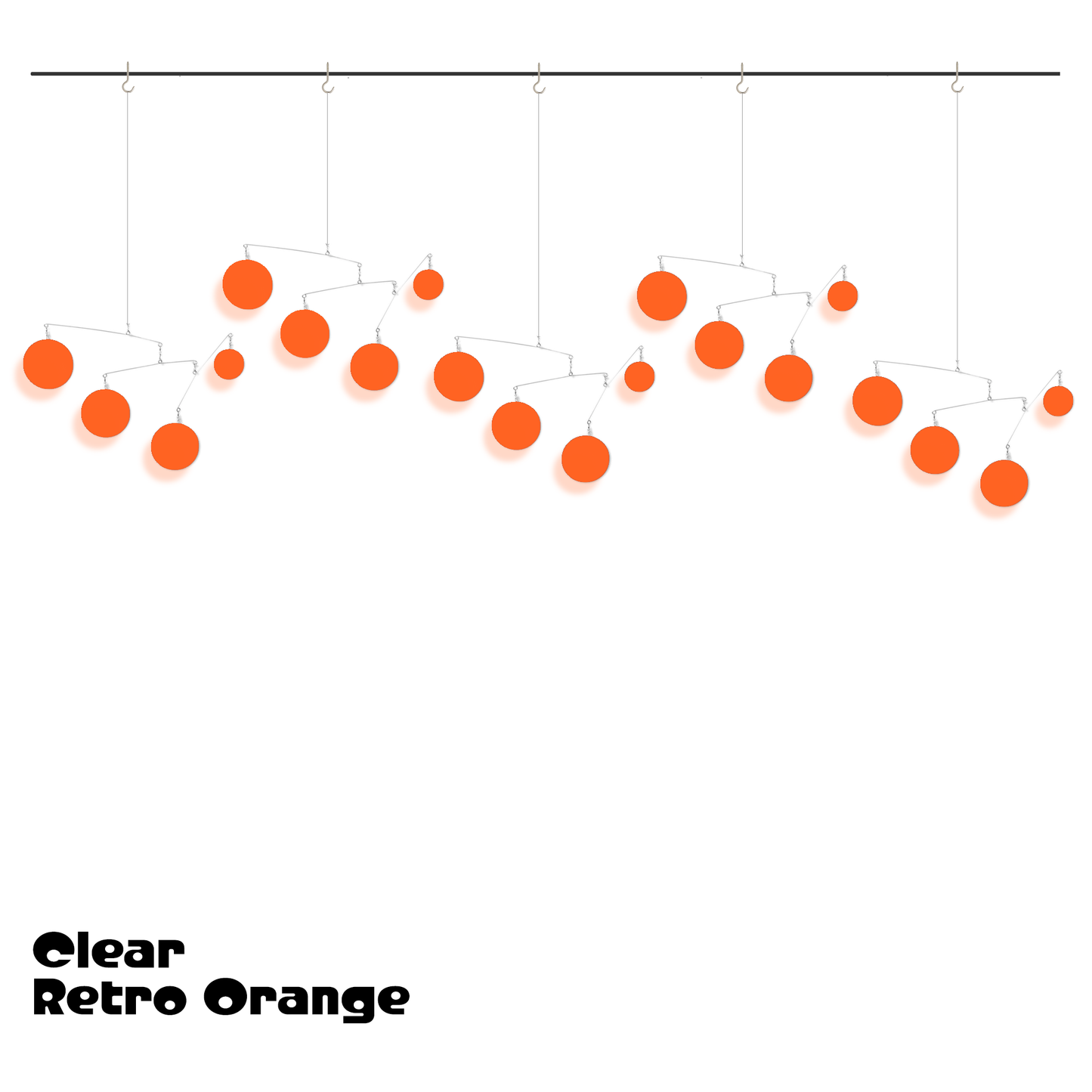 5 Clear Orange Jetsetter XL hanging art mobiles - mid century modern retro style DIY Kit Mobiles by AtomicMobiles.com