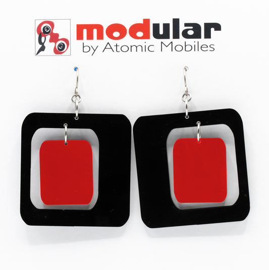 MODular Earrings - Coolsville Statement Earrings in Black and Red by AtomicMobiles.com - retro era inspired mod handmade jewelry