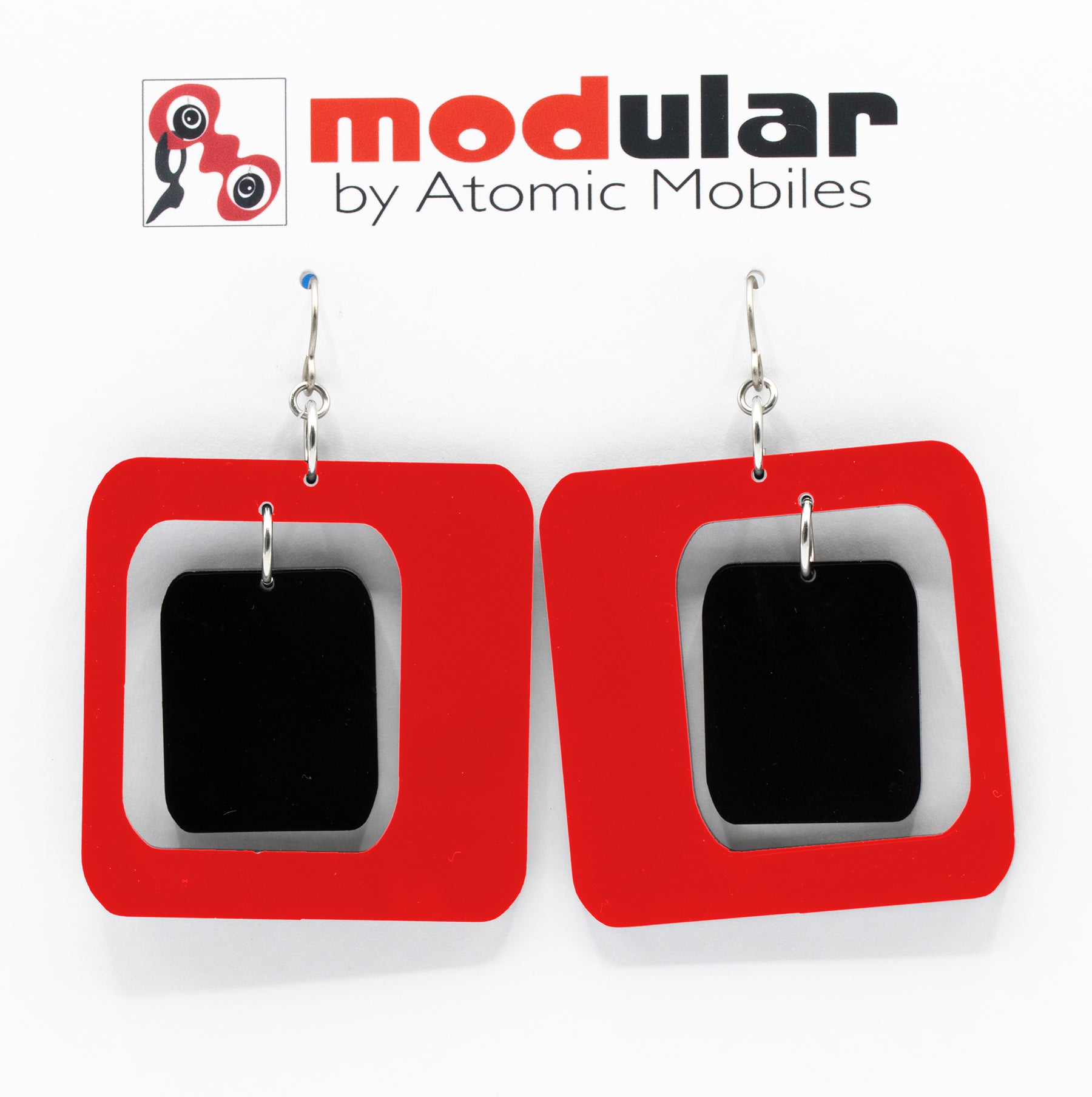 MODular Earrings - Coolsville Statement Earrings in Red and Black by AtomicMobiles.com - retro era inspired mod handmade jewelry