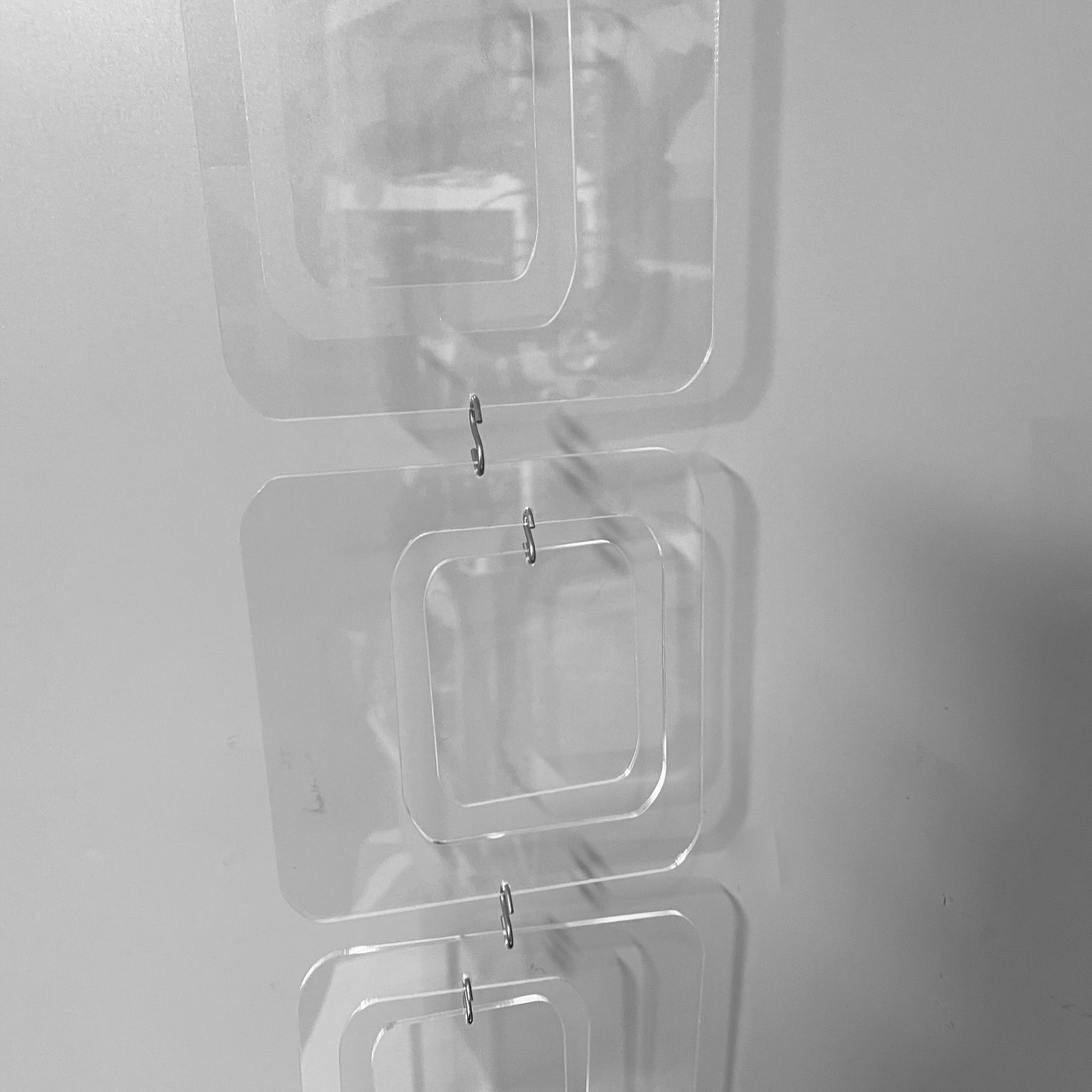 Front view of Coolsville DIY KIT for mobiles, room dividers, and curtains in Clear Lucite Acrylic by AtomicMobiles.com