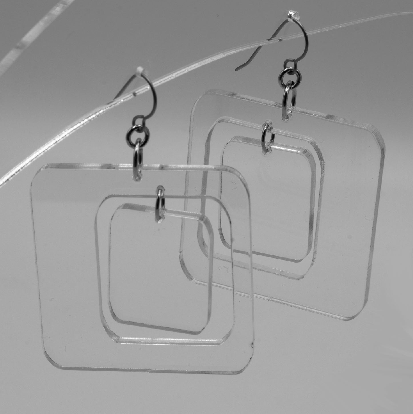 MODular Earrings - Boomerang Statement Earrings in Clear Acrylic by AtomicMobiles.com - retro era inspired mod handmade jewelry