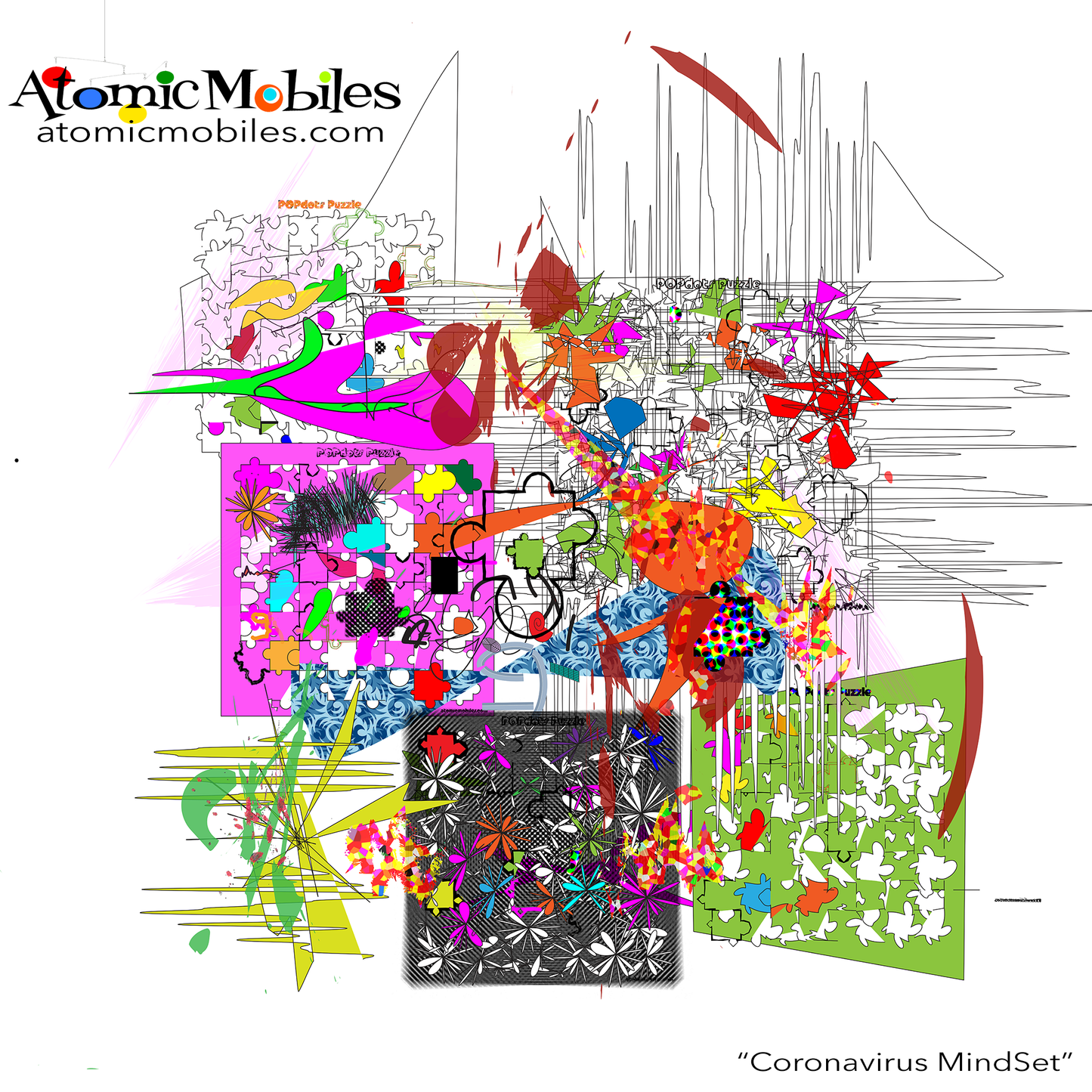 Coronavirus MindSet original abstract modern art in colorful colors with limited edition jigsaw puzzle by AtomicMobiles.com