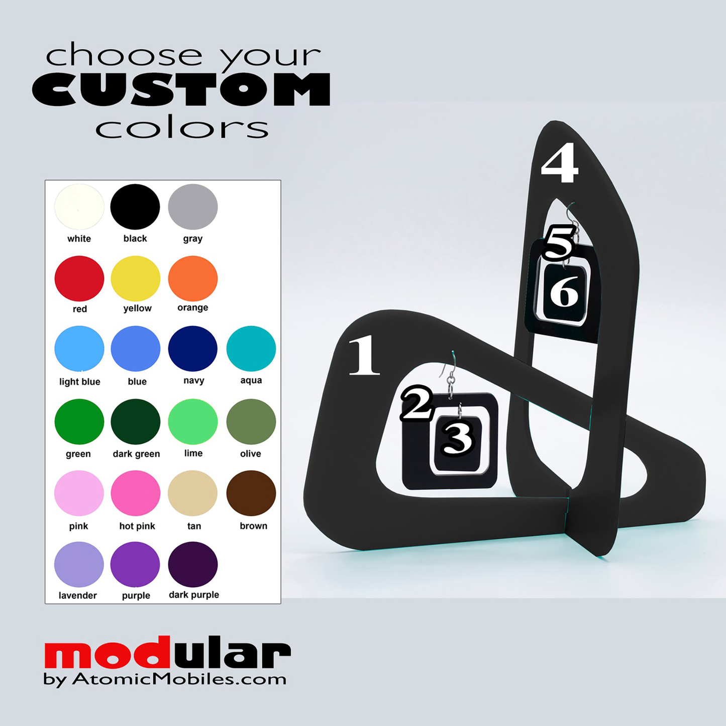 Color Chart for Retro Mid Century Modern Coolsville Earring + Art Stabile Earrings Holder by AtomicMobiles.com