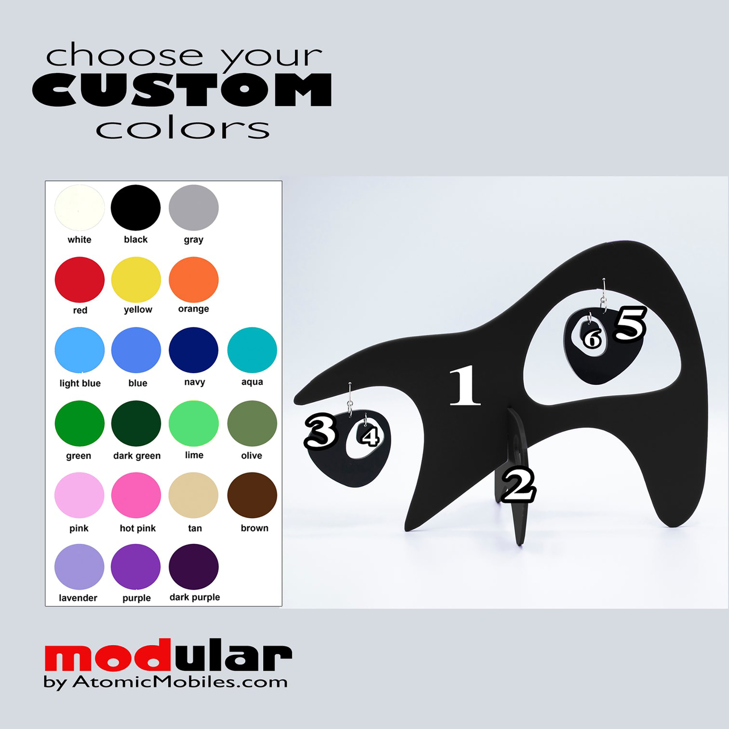 Color Chart for Retro Mid Century Modern Google Earring + Art Stabile Earrings Holder by AtomicMobiles.com