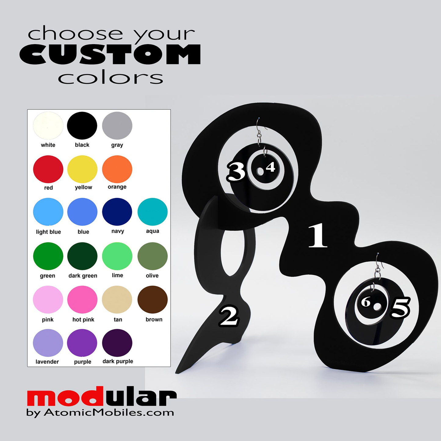 Color Chart for Retro Mid Century Modern Groovy Earring + Art Stabile Earrings Holder by AtomicMobiles.com