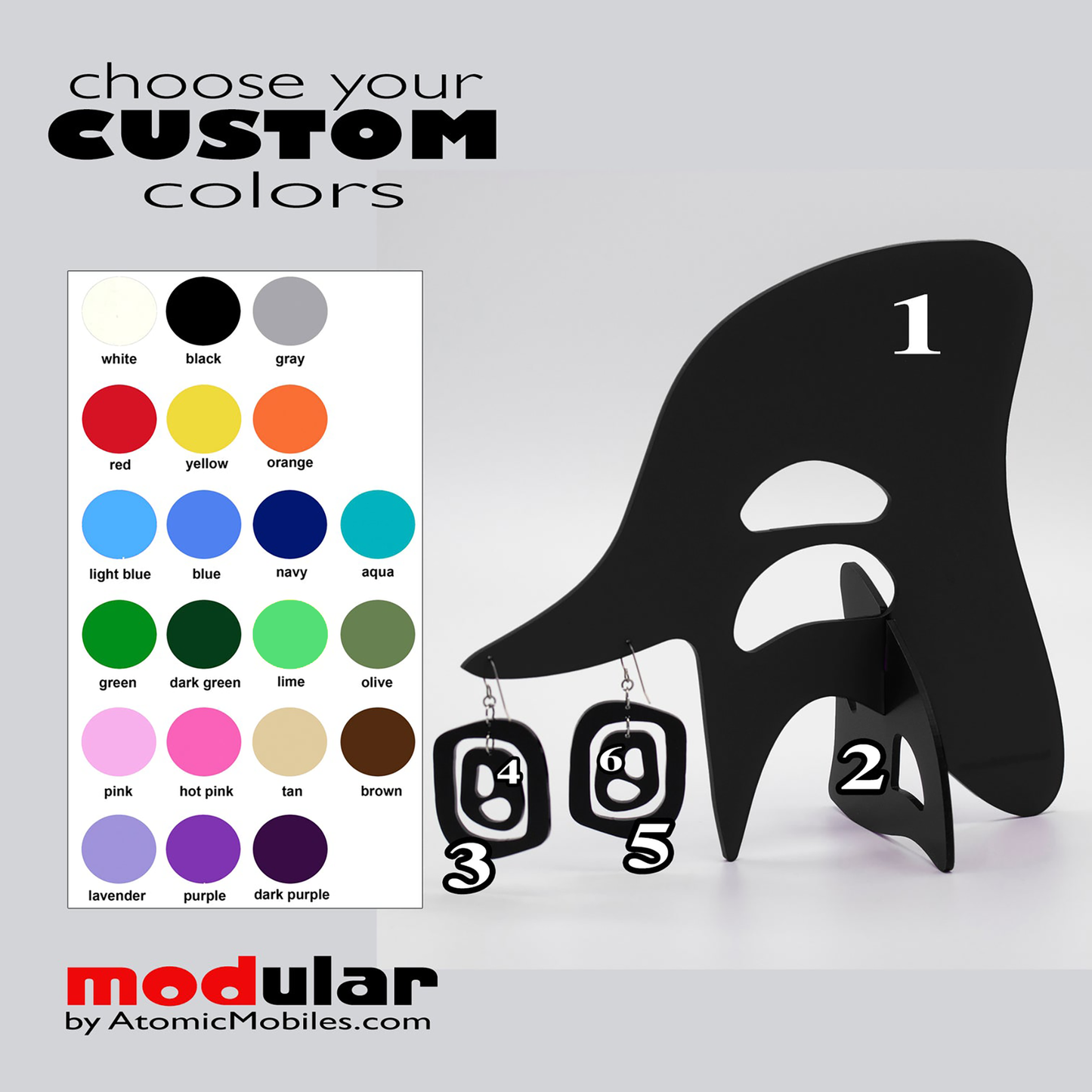 Color Chart for MID 20th Retro Mid Century Modern Earrings + Art Stabile Earrings Holder by AtomicMobiles.com