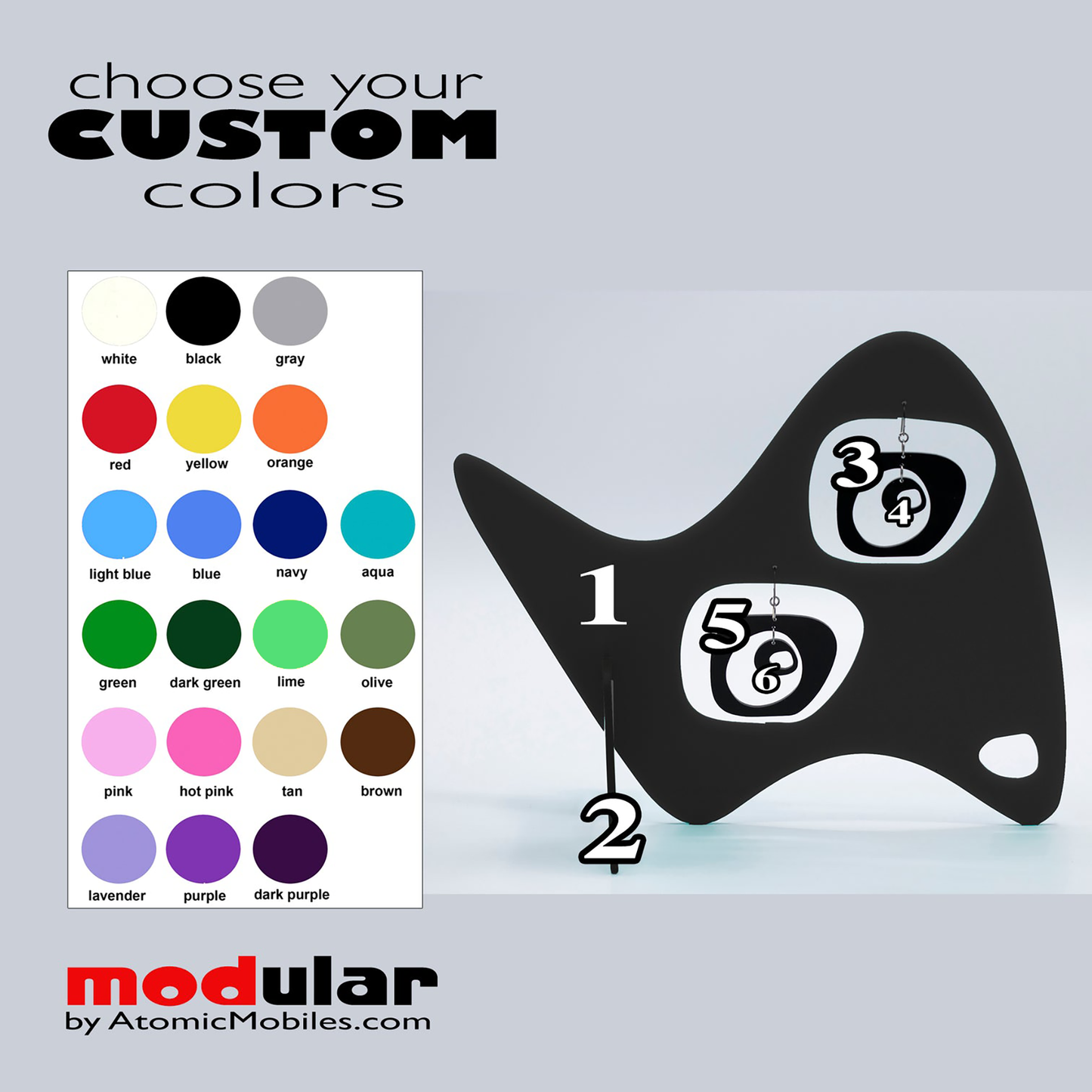 Color Chart for PARIS Retro Mid Century Modern Earrings + Art Stabile Earrings Holder by AtomicMobiles.com