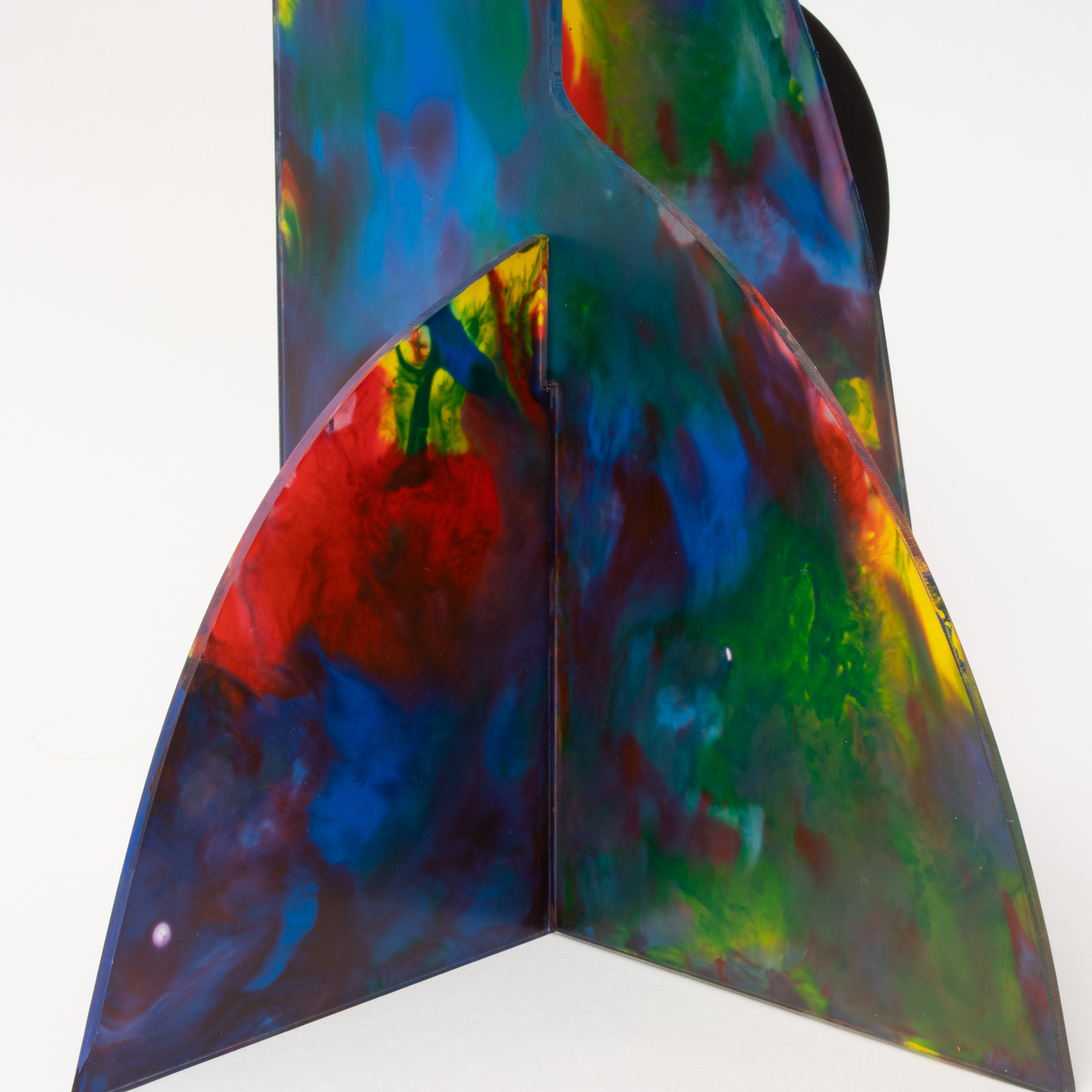 Stunning base in dark red, blue, yellow, green modern kinetic art sculpture stabile - one of a kind hand painted stabiles by AtomicMobiles.com
