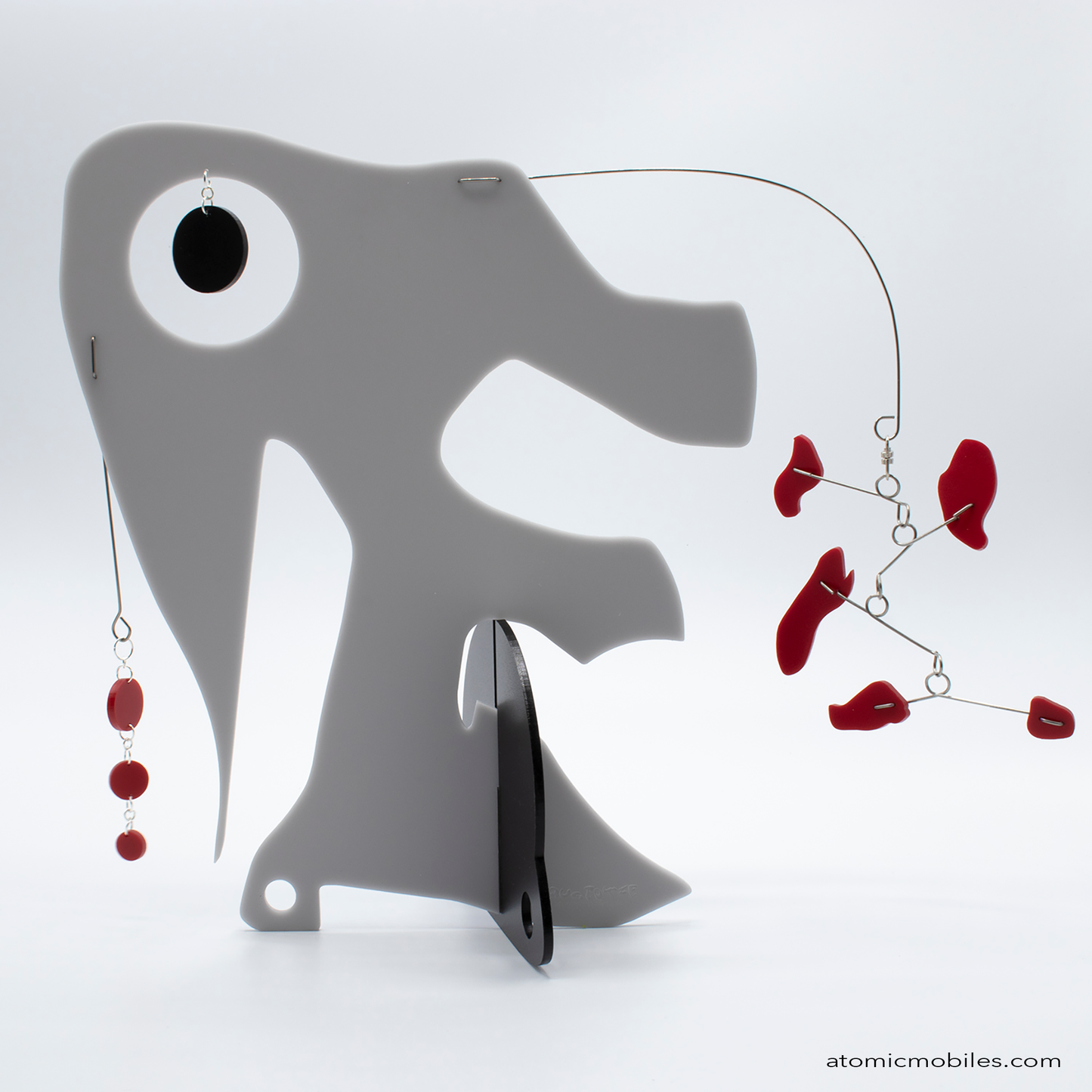 KinetiCats Collection Elephant in Gray, Red, Black - one of 12 Modern Cute Abstract Animal Art Sculpture Kinetic Stabiles inspired by Dada and mid century modern style art by AtomicMobiles.com